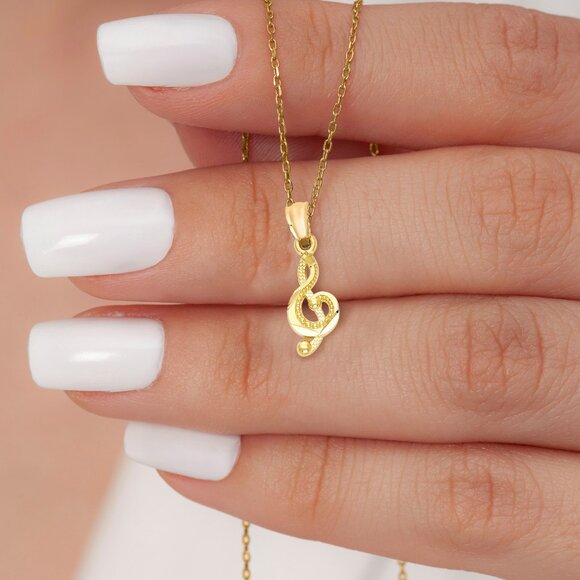 Solid 10k Gold Music Pendant - Musical Jewelry Gifts for Her - Picture 2 of 5